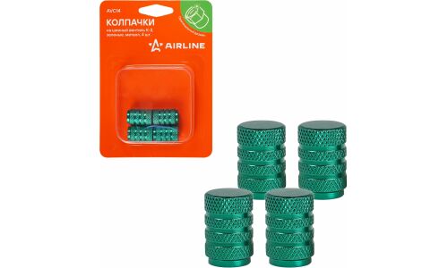 Колпачки на шинный вентиль K-2, зеленые, металл, 4 шт. AIRLINE, арт. AVC14