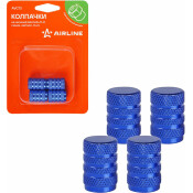 Колпачки на шинный вентиль K-2, синие, металл, 4 шт. AIRLINE, арт. AVC13