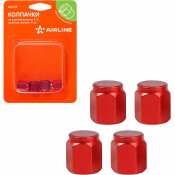 Колпачки на шинный вентиль K-3, красные, металл, 4 шт. AIRLINE, арт. AVC17