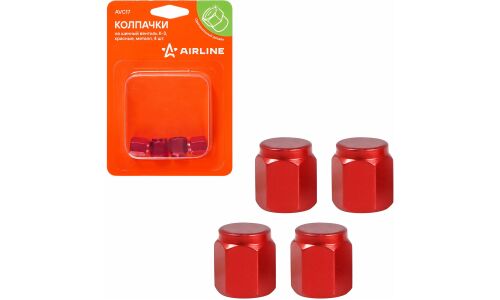 Колпачки на шинный вентиль K-3, красные, металл, 4 шт. AIRLINE, арт. AVC17