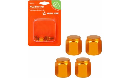 Колпачки на шинный вентиль K-3, оранжевые, металл, 4 шт. AIRLINE, арт. AVC19