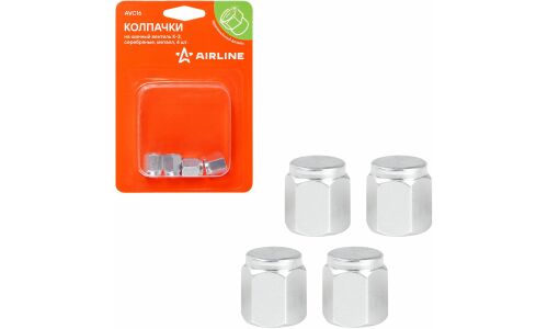 Колпачки на шинный вентиль K-3, серебряные, металл, 4 шт. AIRLINE, арт. AVC16