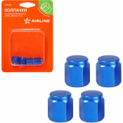 Колпачки на шинный вентиль K-3, синие, металл, 4 шт. AIRLINE, арт. AVC18