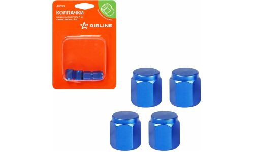 Колпачки на шинный вентиль K-3, синие, металл, 4 шт. AIRLINE, арт. AVC18