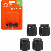 Колпачки на шинный вентиль K-3, черные, металл, 4 шт. AIRLINE, арт. AVC15