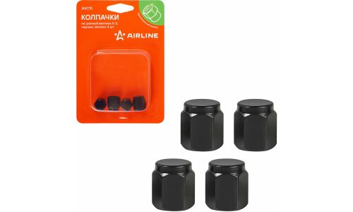 Колпачки на шинный вентиль K-3, черные, металл, 4 шт. AIRLINE, арт. AVC15