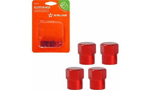 Колпачки на шинный вентиль K-4, красные, металл, 4 шт. AIRLINE, арт. AVC21