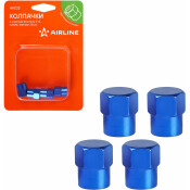 Колпачки на шинный вентиль K-4, синие, металл, 4 шт. AIRLINE, арт. AVC22