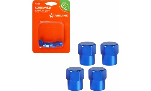 Колпачки на шинный вентиль K-4, синие, металл, 4 шт. AIRLINE, арт. AVC22