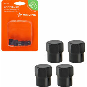 Колпачки на шинный вентиль K-4, черные, металл, 4 шт. AIRLINE, арт. AVC20