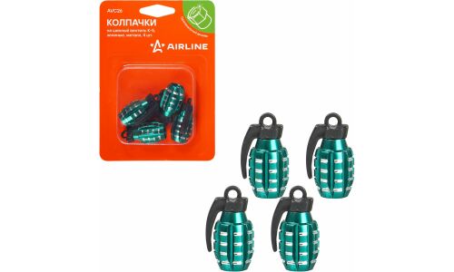 Колпачки на шинный вентиль K-5, зеленые, металл, 4 шт. AIRLINE, арт. AVC26