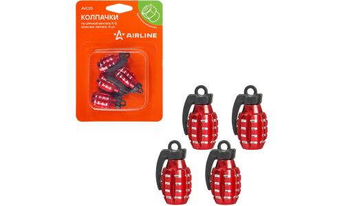Колпачки на шинный вентиль K-5, красные, металл, 4 шт. AIRLINE, арт. AVC25