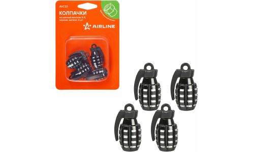 Колпачки на шинный вентиль K-5, черные, металл, 4 шт. AIRLINE, арт. AVC23