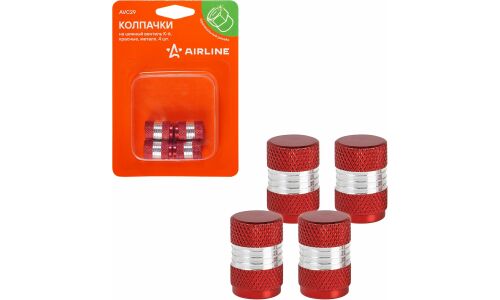 Колпачки на шинный вентиль K-6, красные, металл, 4 шт. AIRLINE, арт. AVC29