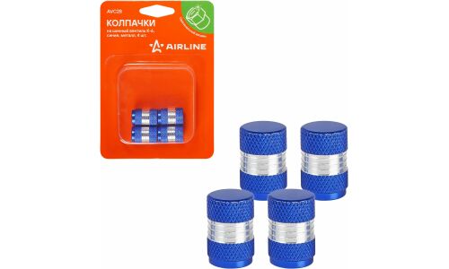 Колпачки на шинный вентиль K-6, синие, металл, 4 шт. AIRLINE, арт. AVC28