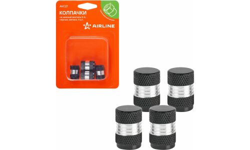 Колпачки на шинный вентиль K-6, черные, металл, 4 шт. AIRLINE, арт. AVC27
