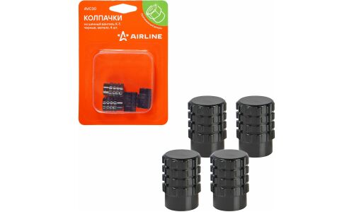Колпачки на шинный вентиль K-7, черные, металл, 4 шт. AIRLINE, арт. AVC30