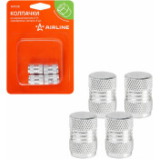 Колпачки на шинный вентиль K-9, серебряные, металл, 4 шт. AIRLINE, арт. AVC35