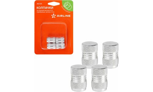 Колпачки на шинный вентиль K-9, серебряные, металл, 4 шт. AIRLINE, арт. AVC35