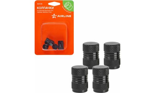 Колпачки на шинный вентиль K-9, черные, металл, 4 шт. AIRLINE, арт. AVC34