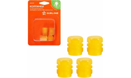 Колпачки на шинный вентиль S-1, светящиеся, желтые, ABS-пластик, 4 шт. AIRLINE, арт. AVC37