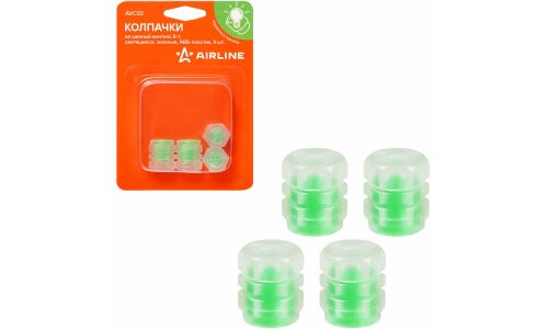 Колпачки на шинный вентиль S-1, светящиеся, зеленые, ABS-пластик, 4 шт. AIRLINE, арт. AVC33