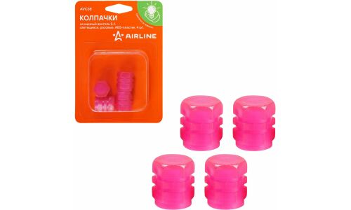 Колпачки на шинный вентиль S-1, светящиеся, розовые, ABS-пластик, 4 шт. AIRLINE, арт. AVC38