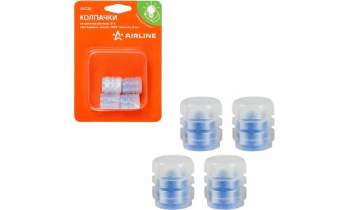 Колпачки на шинный вентиль S-1, светящиеся, синие, ABS-пластик, 4 шт. AIRLINE, арт. AVC32