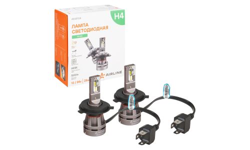 Лампа светодиодная Airline Plus H4 (P43t, T16), 12/24В, 28/28Вт (соответствует 60/55Вт), 6500К, комплект 2 шт, арт. AEAR104