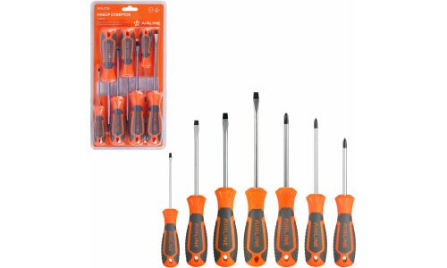 Набор отвёрток Airline, шлицевые (SL3, SL5, SL6) и крестовые (PH0, PH1, PH2), 7 предметов, арт. ATAU005