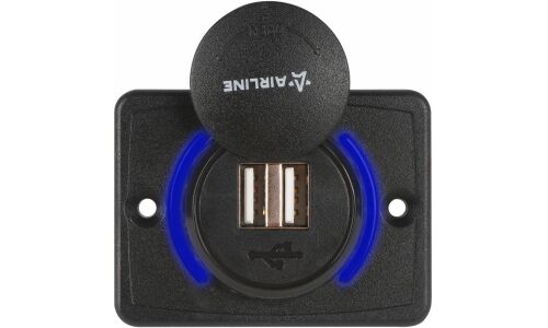 Розетка встраиваемая Airline, 12/24В, 2хUSB (5В, 3.1А), с подсветкой и защитной крышкой, арт. AEBJ210