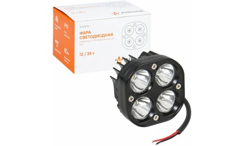 Фара светодиодная квадратная, 4 LED направленный свет, 40W (78х78х50) 12/24V AIRLINE, арт. ALED036