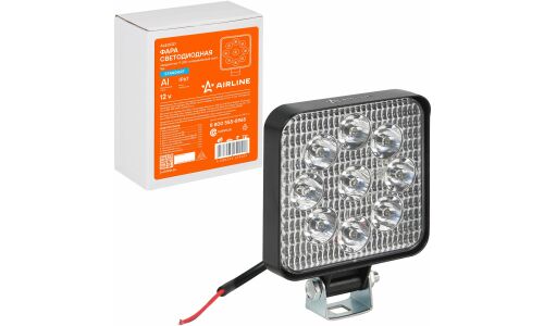 Фара светодиодная квадратная, 9 LED направленный свет, 9W (83х83х22) 12V AIRLINE, арт. ALED027