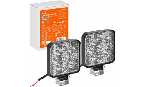 Фара светодиодная квадратная, 9 LED направленный свет, 9W (83х83х22) 12V, 2шт. AIRLINE, арт. ALED022