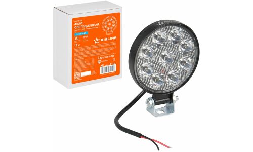 Фара светодиодная круглая, 9 LED направленный свет, 9W (83х83х22) 12V AIRLINE, арт. ALED028