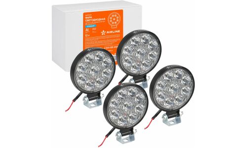 Фара светодиодная круглая, 9 LED направленный свет, 9W (83х83х22) 12V, 4шт. AIRLINE, арт. ALED033