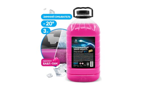 Стеклоомывающая жидкость Grass Ice-Clean, зимняя, -20°C, с ароматом бубль гум, 3л, арт. 110487