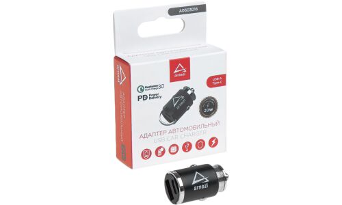 Адаптер автомобильный 20W USB-A (QC3.0) + Type-С (PD 3.0) 12-24V в прикуриватель ARNEZI, арт. A0603016