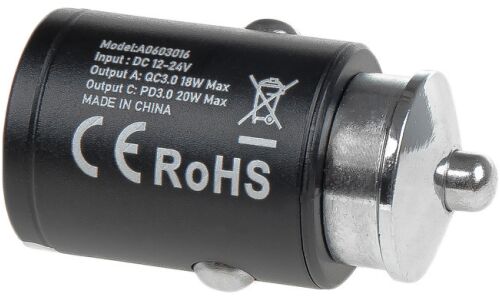Адаптер автомобильный 20W USB-A (QC3.0) + Type-С (PD 3.0) 12-24V в прикуриватель ARNEZI, арт. A0603016