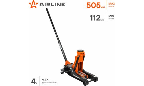Домкрат подкатной 4т INDUSTRY двухпоршневой низкопрофильный (MIN - 112 мм, MAX - 505 мм) AIRLINE, арт. AJ4FI500