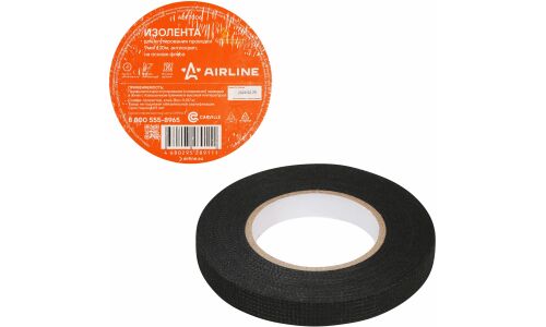 Лента клейкая изоляционная Airline, флисовая, 9мм x 10м, черная, арт. ADFT006