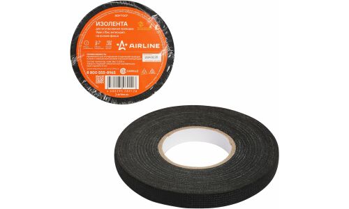 Лента клейкая изоляционная Airline, флисовая, 9мм x 15м, черная, арт. ADFT007