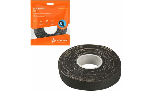 Лента клейкая изоляционная Airline, ХБ, 19мм x 16м, черная, арт. ADHB004