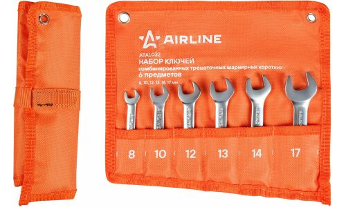 Набор комбинированных ключей Airline PRO, от 8 до 17мм, с трещоткой, шарнирный, 6 предметов, арт. ATAL032