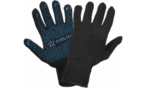 Перчатки хлопчатобумажные Airline, чёрные, с ПВХ покрытием, 7 класс вязки, размер XL, 1 пара, арт. ADWG038