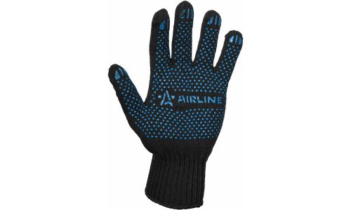 Перчатки хлопчатобумажные Airline, чёрные, с ПВХ покрытием, 7 класс вязки, размер XL, 5 пар, арт. ADWG039