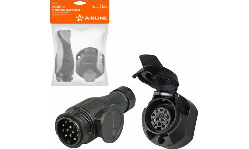 Розетка и вилка фаркопа 12В 13 контактов ЕВРО пластик комплект () AIRLINE, арт. ATE-48