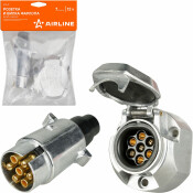 Розетка и вилка фаркопа 12В 7 контактов металл комплект () AIRLINE, арт. ATE-47