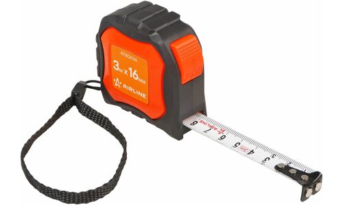 Рулетка в прорезиненном корпусе 3мх16мм, автостоп, магнитный зацеп AIRLINE, арт. ATBQ026