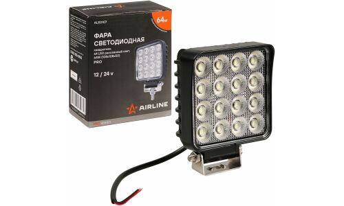 Фара светодиодная квадратная, 64 LED рассеяный свет, 64W (108х108х50) 12/24V PRO AIRLINE, арт. ALED107